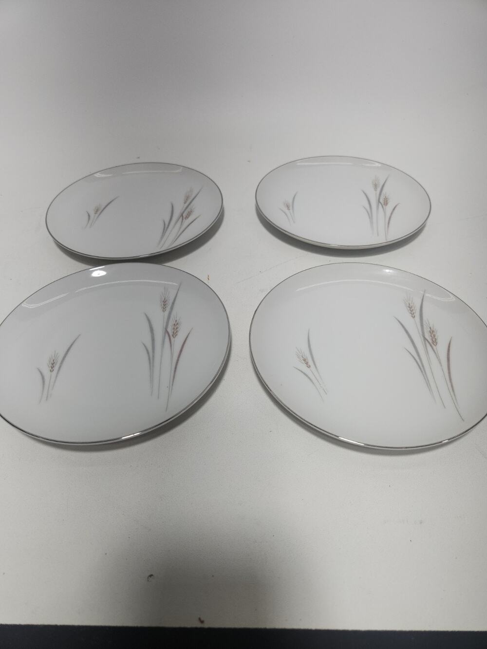 Set of 4 Vintage Platinum Wheat Fine China Japan Salad Plates 7.5" Platinum Trim
